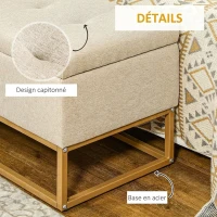 HOMCOM Banc banquette coffre de rangement 2 en 1 assise capitonnée et pieds acier 110 x 44 x 48 cm beige et doré(m-6)