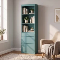 HOMCOM Bookcase with Drawers Adjustable Shelves Book Shelf for Study Living Room Light Green(m-8)