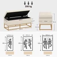 HOMCOM Banqueta con Almacenamiento Banco Rectangular Tapizado en Lino con Tapa Abatible y Patas de Acero 110x44x48 cm Beige(m-3)