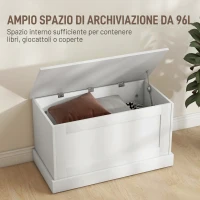 HOMCOM Cassapanca Contenitore da Interno 96L con Cerniere di Sicurezza, Baule Contenitore per Soggiorno e Ingresso, 80x40x45 cm, Bianco Effetto Legno(m-4)