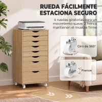 HOMCOM Cajonera Escritorio con 8 Cajones Ruedas Cajonera de Oficina Soporte para Impresora Roble(m-6)