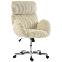 HOMCOM Silla de Oficina con Reposabrazos Respaldo Alto Reposacabezas Regulable Ruedas Altura Ajustable Giratoria Crema(m-1)