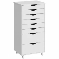 HOMCOM Bloco de Gavetas com 8 Gavetas e Rodas, Gaveteiro de Escritório, Suporte para Impressora, Branco(m-1)