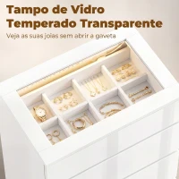 HOMCOM Cómoda de Alto Brilho com 4 Gavetas, Tampo em Vidro Temperado, LED RGB, Organizador de Joias e Controlo por App(m-4)