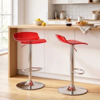 HOMCOM 2er-Set Barhocker zeitgenössisches Design 360° drehbar höhenverstellbar mit Fußstütze 39x39x67-87cm rot(m-2)