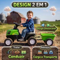 AIYAPLAY Trator Elétrico para Crianças 6V com Reboque Amovível, Luzes, Música, Buzina e Pedal, 2,5 km/h, Verde, 1-3 Anos(m-24)