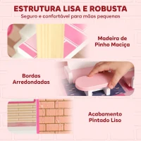 AIYAPLAY Casa de Bonecas de Madeira com 3 Andares, Varanda, Escadas e 10 Móveis, Brinquedo de Faz de Conta para Crianças 3-6 Anos, Rosa(m-7)