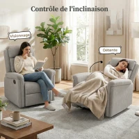 HOMCOM Fauteuil de relaxation inclinable 135° manuellement tissu en microfibre avec repose-pied gris(m-4)
