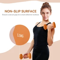 SPORTNOW 2 x 1.5kg Hexagonal Dumbbells Weights Set with Non-Slip Grip for Home Gym Workout, Orange(m-6)