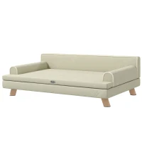PawHut Canapé pour chien chat design scandinave coussin moelleux amovible pieds bois massif 100 x 62 x 32 cm beige(m-12)