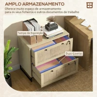 Vinsetto Armário de Arquivo Boho de 2 Gavetas em Rotim com Fechaduras e Barras para Pastas A4, Carta e Ofício 75x40x71,5 cm Carvalho(m-4)