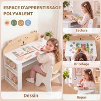 AIYAPLAY Bureau et Chaise pour Enfant 2 Pièces, Ensemble Table d'Activité avec Bibliothèque pour Dessin, Lecture et Jeux, Blanc(m-4)