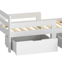 AIYAPLAY Wooden Kids Bed Frame with 2 Storage Drawers and Guard Rails for Ages 4-14, 144 x 76 x 57 cm (No Mattress), Grey(m-12)