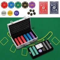 SPORTNOW Mallette de Poker 500 Jetons 5 Valeurs, 2 Jeux de Cartes, Tapis de Jeu, Bouton Dealer, Blind, Alu, 31x17x11,5cm, Argenté(m-17)