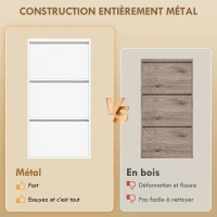 HOMCOM Meuble à Chaussures en Métal 6 Paires, Armoire à Chaussures Étroite avec 3 Tiroirs Rabattables, 55x15x105,5cm, Blanc(m-6)