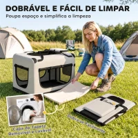 PawHut Transportadora Dobrável para Cães e Gatos 70x52x50 cm com Correia para Carro, Almofada Lavável, Taça Dobrável e 2 Bolsos, Cinzento-Claro(m-6)