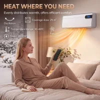 HOMCOM Smart Electric Heater, 2000W Ceramic Wall Space Heater, App Wifi Enabled, Oscillation Fan, Adjustable Thermostat, White(m-4)