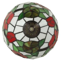 HOMCOM Tiffany Stained Glass Table Lamp, Handmade Antique Bedside Lamp for Bedroom, Living Room, Nightstand, Red Sunflower(m-8)