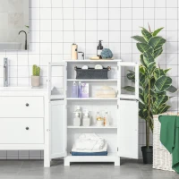 kleankin  Free Standing Bathroom Storage Cabinet, Floor Cupboard with Tempered Glass Doors and Adjustable Shelf, Living room Organizer, White(m-12)