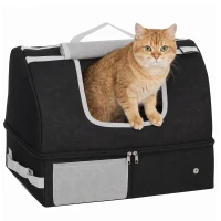PawHut Bac à Litière Pliable Litière Voyage Chat Portable Couvercle Zippé Oxford 600D Imperméable Anti-Fuite 43x33x34cm Noir(m-12)