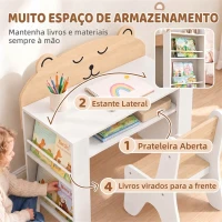 AIYAPLAY Mesa e Cadeira Infantil para Ler e Desenhar, com Estante e Gaveta, Branco e Madeira(m-5)