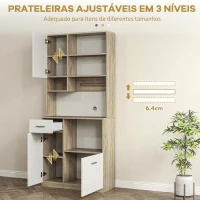 HOMCOM Armário de Cozinha Alto com 3 Portas, 9 Prateleiras, Gaveta e Prateleiras Ajustáveis, Estilo Moderno, 80x35x180 cm, Branco e Carvalho(m-5)
