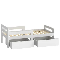 AIYAPLAY Wooden Kids Bed Frame with 2 Storage Drawers and Guard Rails for Ages 4-14, 144 x 76 x 57 cm (No Mattress), Grey(m-15)