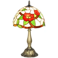 HOMCOM Tiffany Stained Glass Table Lamp, Handmade Antique Bedside Lamp for Bedroom, Living Room, Nightstand, Red Sunflower(m-13)