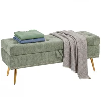 HOMCOM Storage Ottoman, Chenille Upholstered Ottoman Storage Box with Padded Seat, Metal Legs, 114 x 41 x 45 cm, Light Green(m-1)