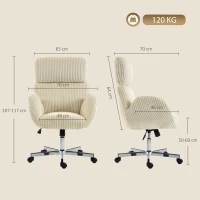 HOMCOM Silla de Oficina con Reposabrazos Respaldo Alto Reposacabezas Regulable Ruedas Altura Ajustable Giratoria Crema(m-3)