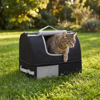 PawHut Bac à Litière Pliable Litière Voyage Chat Portable Couvercle Zippé Oxford 600D Imperméable Anti-Fuite 43x33x34cm Noir(m-10)