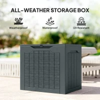 Outsunny 97L Plastic Garden Storage Box, Outdoor Storage Box with Handles, Waterproof Outdoor Storage Container, Dark Grey(m-7)