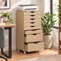 HOMCOM Cajonera Escritorio con 8 Cajones Ruedas Cajonera de Oficina Soporte para Impresora Roble(m-10)