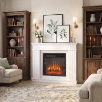 HOMCOM Chimenea Eléctrica Decorativa 1800W con Repisa Efecto Llama 5 Brillos Termostato Temporizador Mando para TV 38" Blanco(m-8)