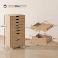 HOMCOM Cajonera Escritorio con 8 Cajones Ruedas Cajonera de Oficina Soporte para Impresora Roble(m-3)