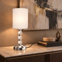HOMCOM Bedside Lamp, Modern Crystal Decoration Table Lamp w/ PVC shade, USB A+C Charging Ports, Bulb Not Included, Silver Tone(m-7)