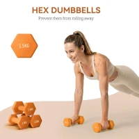 SPORTNOW 2 x 1.5kg Hexagonal Dumbbells Weights Set with Non-Slip Grip for Home Gym Workout, Orange(m-4)