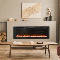 HOMCOM Șemineu electric 153 cm, încastrabil/de perete/de podea, ultrasubțire 8,3 cm, cu telecomandă, 900/1800 W, timer, negru(m-8)