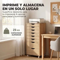 HOMCOM Cajonera Escritorio con 8 Cajones Ruedas Cajonera de Oficina Soporte para Impresora Roble(m-5)