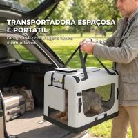 PawHut Transportadora Dobrável para Cão Pequeno e Gato para Carro, Cinzento Claro(m-4)