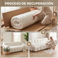 HOMCOM Sofá 3 Plazas de Chenilla sin Armazón con Asiento Profundo y Diseño Capitoné Blanco Crema(m-7)