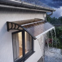 Outsunny Front Door Canopy Outdoor Awning Aluminium Rigid Plastic Polycarbonate Rain Shelter UV Water Rain Resistant 100 x 75cm Brown(m-8)