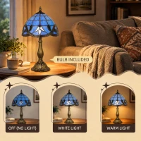 HOMCOM Tiffany Stained Glass Table Lamp, Handmade Antique Bedside Lamp for Bedroom, Living Room, Nightstand, Purple(m-5)
