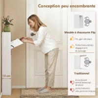 HOMCOM Meuble à Chaussures en Métal 6 Paires, Armoire à Chaussures Étroite avec 3 Tiroirs Rabattables, 55x15x105,5cm, Blanc(m-4)