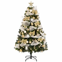 HOMCOM Albero di Natale 180cm con 200 Luci LED Bianco Caldo, 8 Modalità, 800 Rami Ignifughi, Palline, Nastri, Fiocchi(m-7)