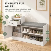 HOMCOM Schuhbank mit Sitzkissen Schublade und offenen Ablagen Flurbank 90x29,8x67,8cm Weiß(m-5)