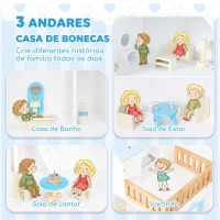AIYAPLAY Casa de Bonecas de Madeira com 3 Pisos Elevador e Varanda 5 Divisões e 13 Móveis para Crianças dos 3 aos 6 Anos Azul(m-5)