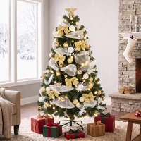 HOMCOM 5ft Pre-Lit Christmas Tree with 150 LED Lights, Artificial Xmas Tree with 8 Lighting Modes, 450 Tips, Remote, Green(m-13)