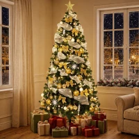 HOMCOM Árvore de Natal Artificial Pré-iluminada 230 cm com 250 Luzes LED, 8 Modos, 1136 Pontas, Comando à Distância, Verde(m-8)