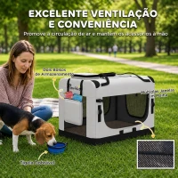 PawHut Transportadora Dobrável para Cães e Gatos 70x52x50 cm com Correia para Carro, Almofada Lavável, Taça Dobrável e 2 Bolsos, Cinzento-Claro(m-7)